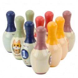 Bowling Set with Cats for Kids 10 Bowling Pins 2 Colored Balls