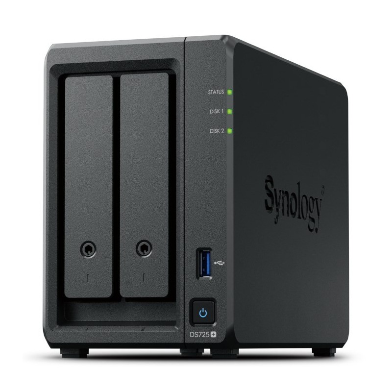NAS Synology DS725+, Tower, 2x 2.5"/3.5" SATA + 2x M.2 2280 NVMe SSD AMD Ryzen R1600 4GB DDR4 (max.32GB), 1x 1GbE