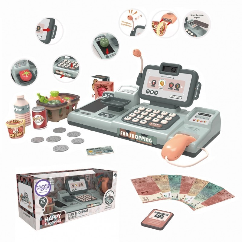 WOOPIE Children's Cash Register Scanner Weight Microphone + 25 Accessories