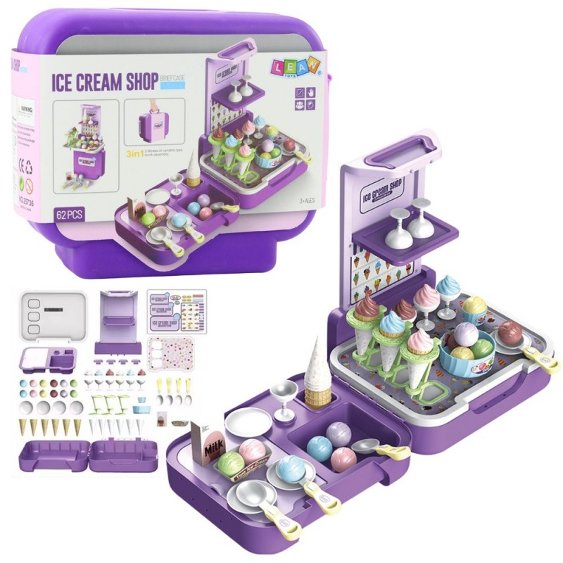 Set: Suitcase with Ice Cream Mobile Shop Ice Cream Parlor Kitchen 3 in 1 62 pcs.