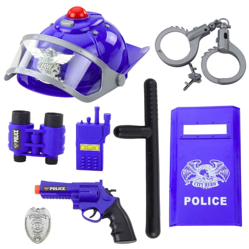 Police Set For Kids Helmet Gun Handcuffs Accessories 9 pcs.