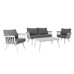 Garden furniture set HARVEST table, sofa and 2 chairs, white aluminum frame, grey cushions