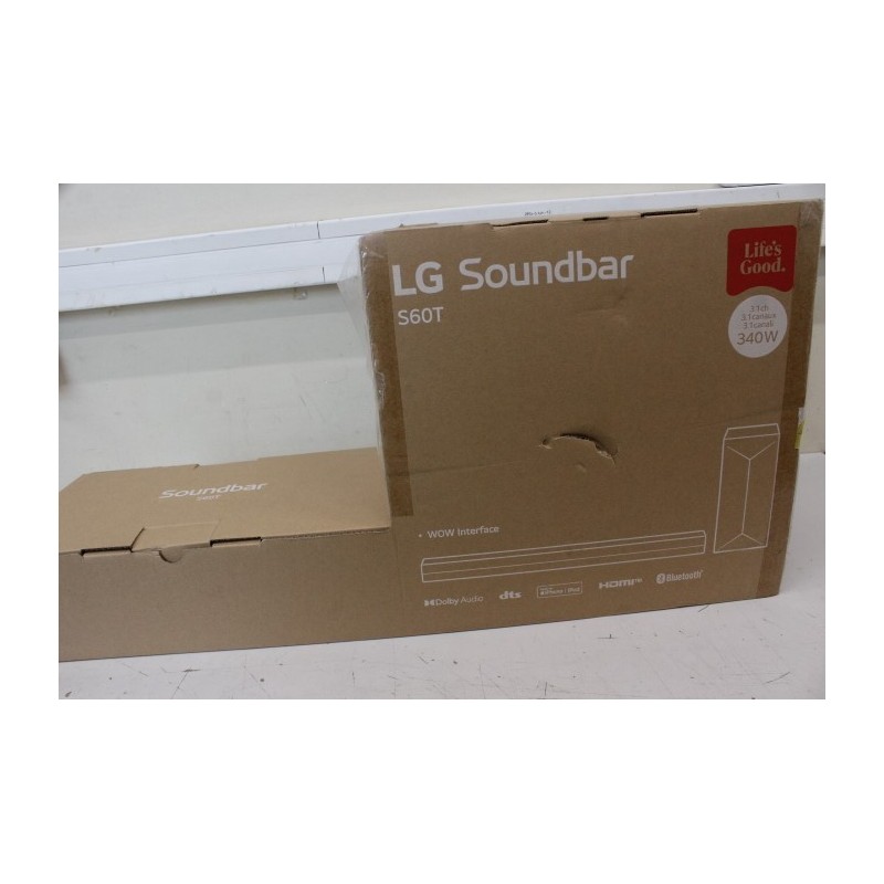 SALE OUT. LG Soundbar 3.1 channel sound system S60T LG Soundbar 3.1 Channel Sound System S60T DAMAGED PACKAGING |