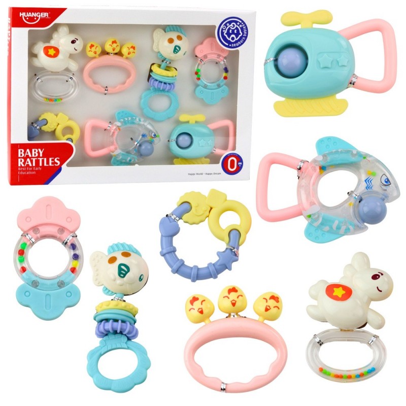 Set of Rattles and Teethers for Babies Pastel Colors 7 pcs.
