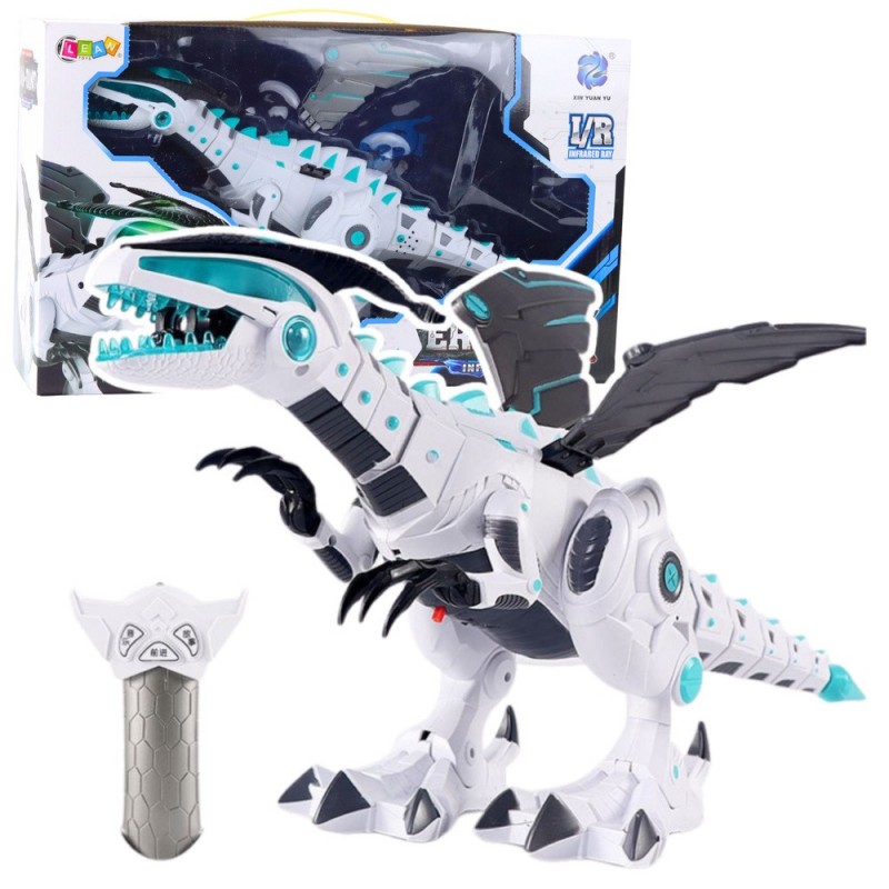Remote Controlled RC Robot Dinosaur Lights Sounds White