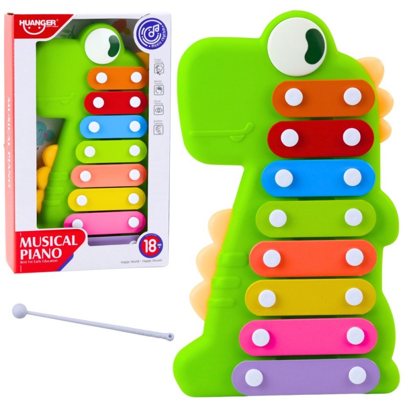 Cymbals Musical Instrument for Toddlers 8 Tiles Dinosaur Green