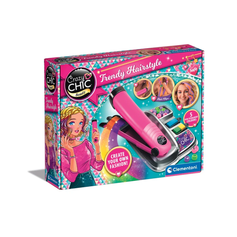 Crazy Chic Hair Colouring Set: Crazy Hairstyles with Straightener & Beads Clementoni 18773