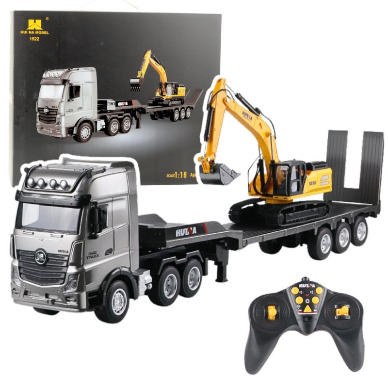 Truck With Trailer Remote Control Excavator RC Lights Sound Huina 1:18