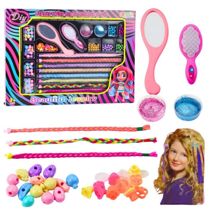 Hair Styling Beauty Set Braids Beads Glitter Brush
