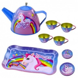 Children's Metal Tea Set with Cups, Teapot, and Tray Unicorn