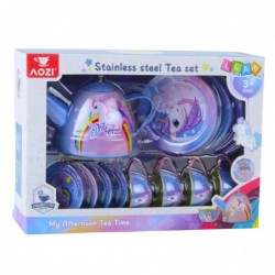 Children's Metal Tea Set with Cups, Teapot, and Tray Unicorn