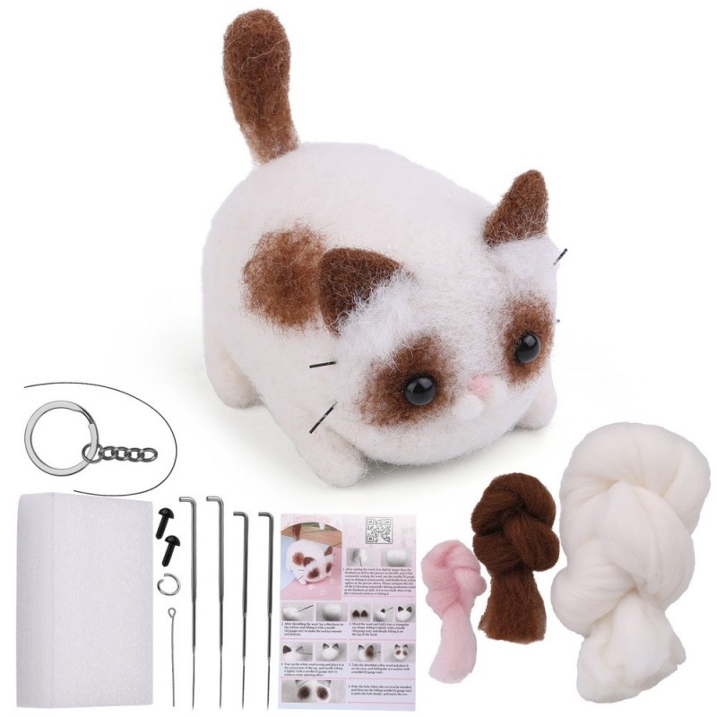 DIY Felting Kit - Brown and White Kitten