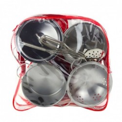 Set of kitchen utensils in a backpack - metal pots and spoons, 12 pieces.