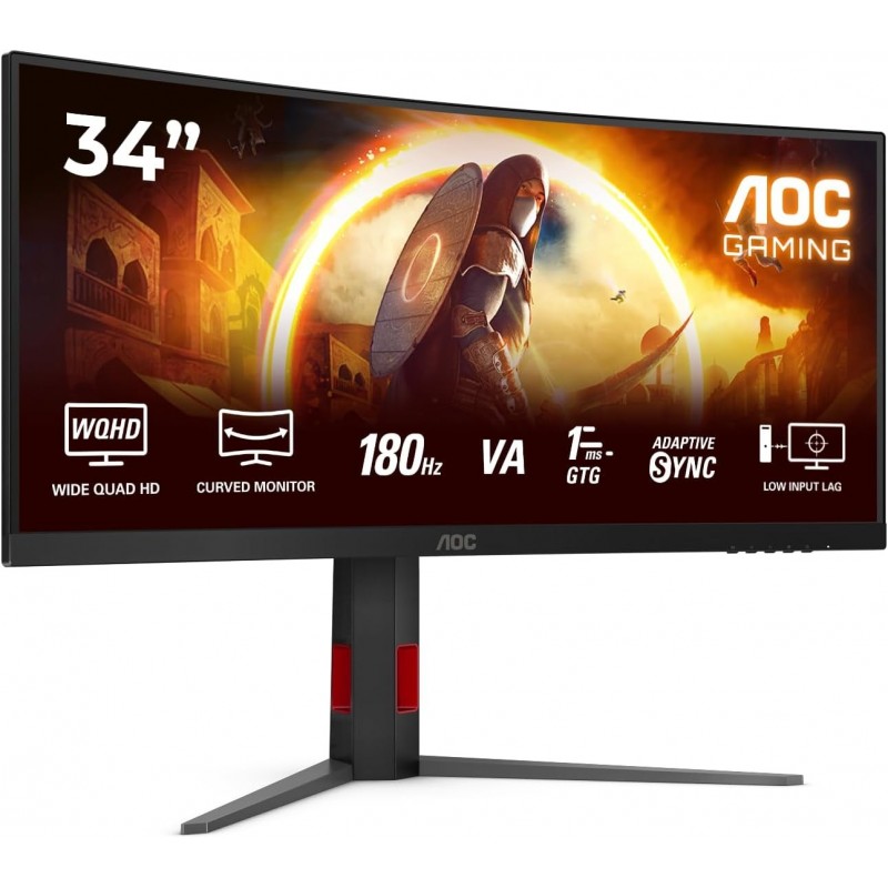 AOC CU34G4 34 " Fast VA UWQHD 21:9 180 Hz 1 ms 3440 x 1440 pixels 300 cd/mu00b2 HDMI ports quantity 2