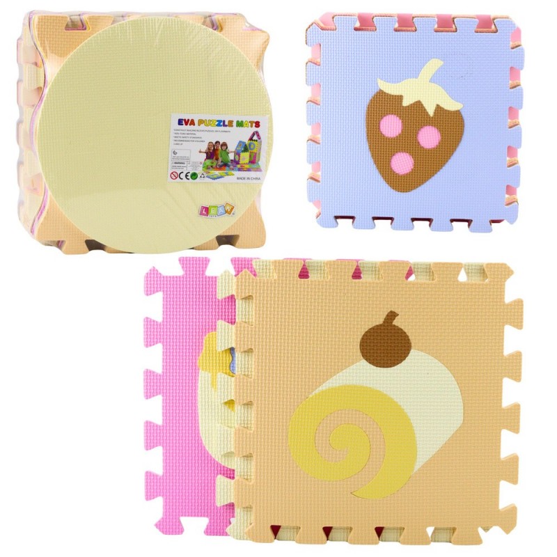 Soft Puzzle Educational Mat EVA Foam Fruits Sweets Pastel 16 pcs.