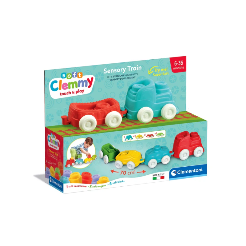 Clemmy Sensory Color Train Locomotive, Wagons & Soft Blocks Clementoni 17961