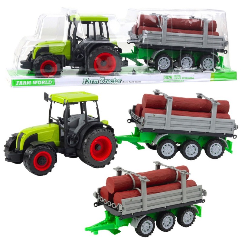 Green Agricultural Tractor with Trailer for Logs