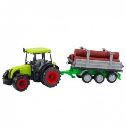 Green Agricultural Tractor with Trailer for Logs