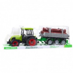 Green Agricultural Tractor with Trailer for Logs