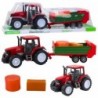 Agricultural Farm Tractor with Green Trailer and Hay Red