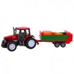Agricultural Farm Tractor with Green Trailer and Hay Red