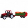 Agricultural Farm Tractor with Green Trailer and Hay Red