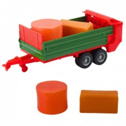 Agricultural Farm Tractor with Green Trailer and Hay Red