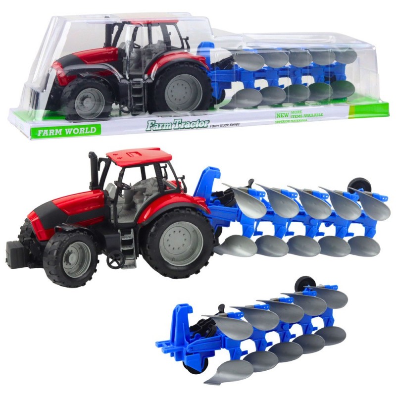Agricultural Farm Tractor with Plow Drive Red