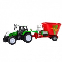 Green Agricultural Tractor with Trailer and Feed Mixer