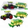 Agricultural Farm Tractor With Green and Yellow Trailer Green