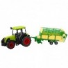 Agricultural Farm Tractor With Green and Yellow Trailer Green