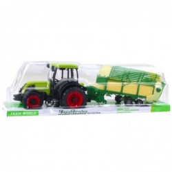 Agricultural Farm Tractor With Green and Yellow Trailer Green