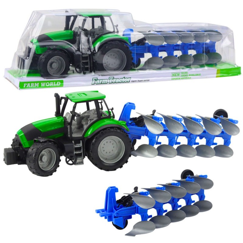 Agricultural Farm Tractor With Plow Drive Green