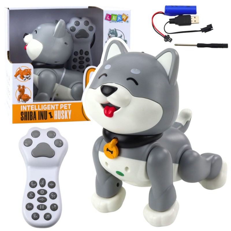 Interactive Husky Robot Dog Remote Controlled RC Voice Tricks Gray