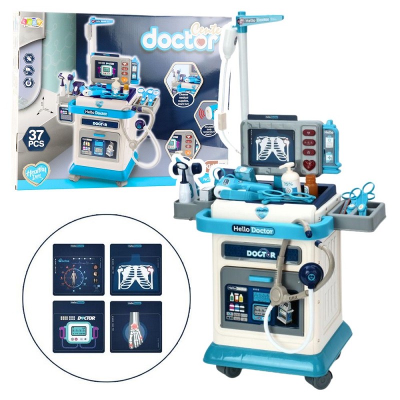 Doctor's Set Medical Trolley with EKG Lights Sounds 37 pcs.