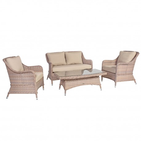 Garden furniture set EDEN table, sofa and 2 armchairs, aluminum frame with plastic wicker, color beige