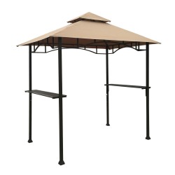 Gazebo BBQ 2,4x1,5m steel frame, color  dark brown, cover  polyester fabric, color  beige