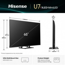 Hisense 65U7Q 165.1 cm (65") 4K Ultra HD Smart TV Wi-Fi Black 500 cd/m²