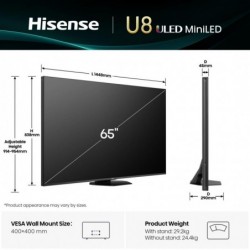 Hisense 65U8Q 165.1 cm (65") 4K Ultra HD Smart TV Wi-Fi Black, Grey