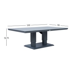 Laud TOMSON 150x90xH52-75cm, tumehall klaasplaadiga