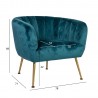 Кресло TUCKER 78x71xH69см, материал покрытия  бархат, цвет  морской зелёный, ножки  нержавеющая сталь золотого цвета