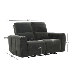 Recliner sofa MATIAS 2-seater with electric mechanism, grey