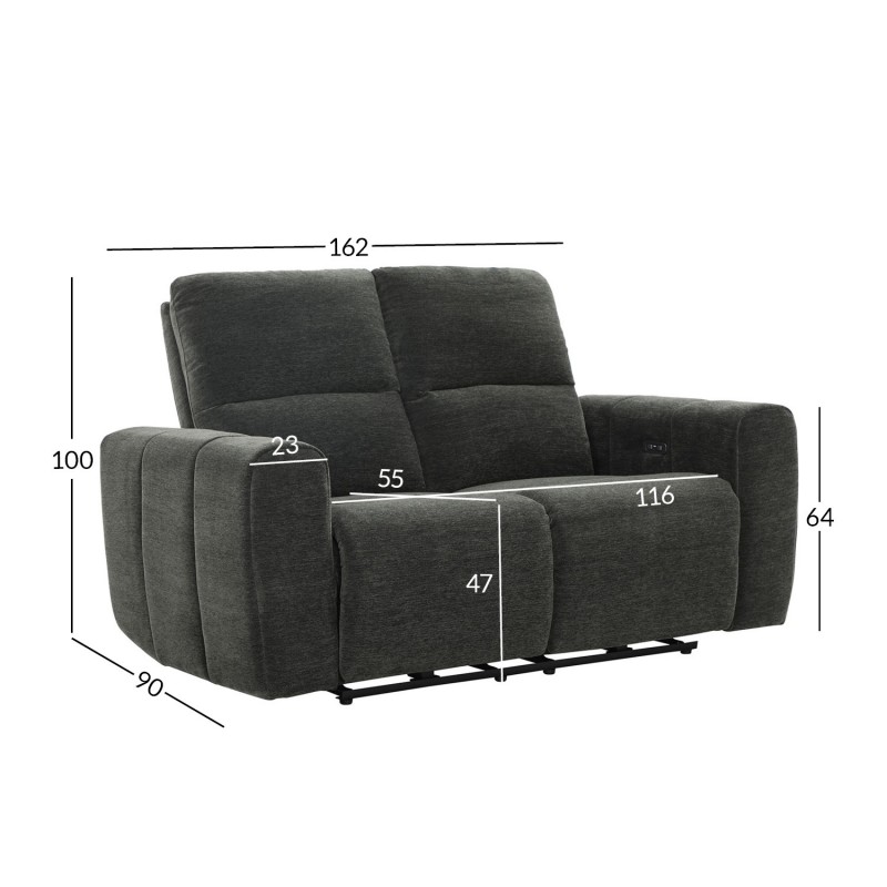 Recliner sofa MATIAS 2-seater with electric mechanism, grey