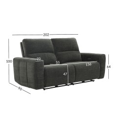 Recliner sofa MATIAS 3-seater with electric mechanism, grey