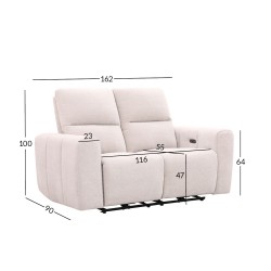 Recliner sofa MATIAS 2-seater with electric mechanism, light beige