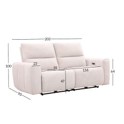 Diivan MATIAS 3-kohaline elektriline recliner 202x90xH100cm, helebeež