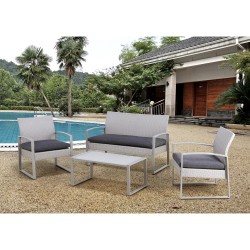 Garden furniture set VICTORIA with cushions, table, bench and 2 arm chairs, steel frame with plastic wicker, color  grey