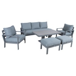 Aiamööblikomplekt RIO laud, diivan, 2 tugitooli ja 2 tumbat, hallikasbeež