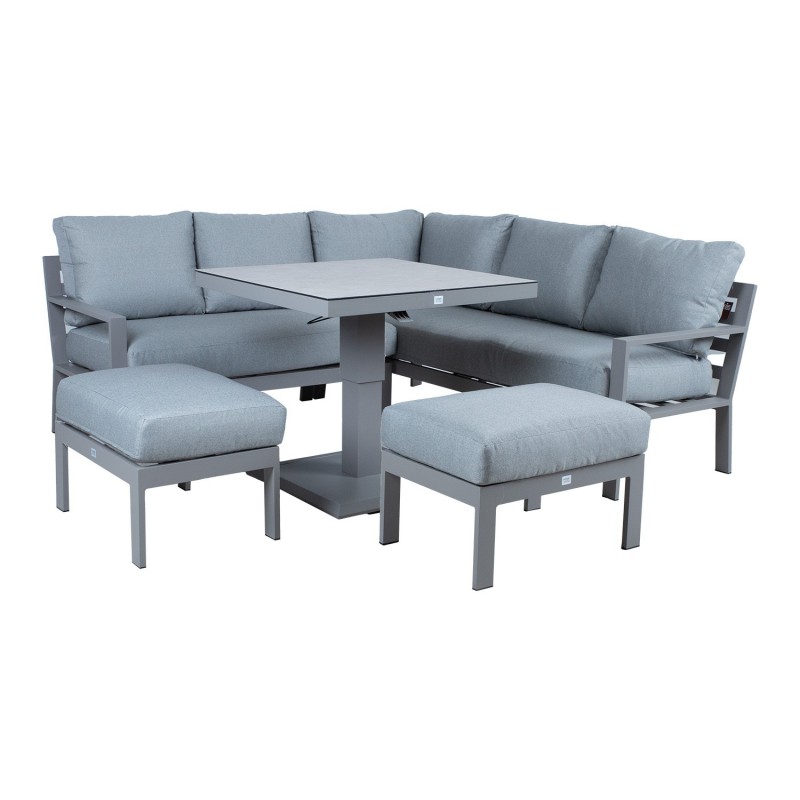 Aiamööblikomplekt RIO laud, nurgadiivan ja 2 tumbat, hallikasbeež