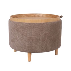 Ottoman  table HIRO D56xH42,5cm, light brown, with storage and tray